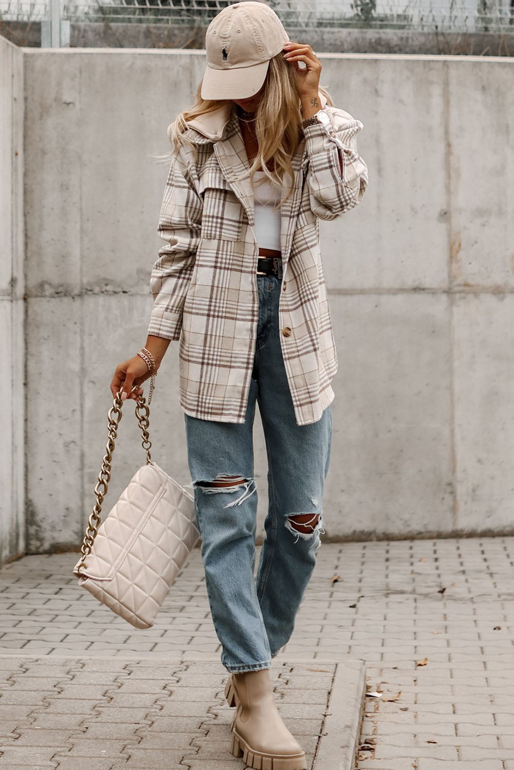 Khaki Plaid *Removable Hood* Buttoned Shacket