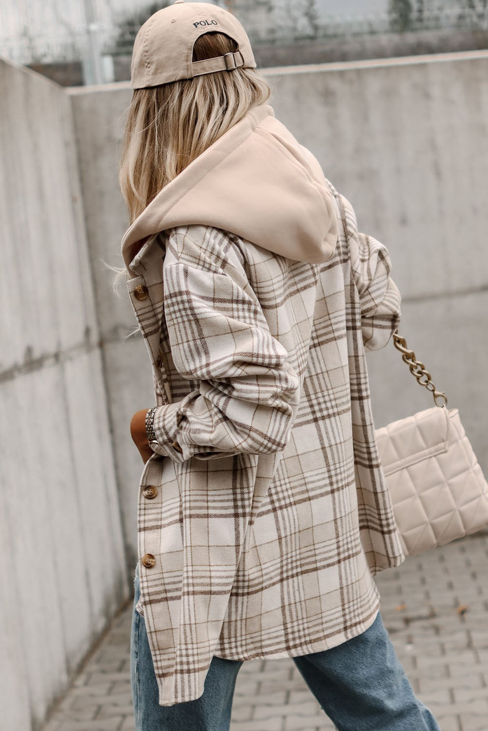 Khaki Plaid *Removable Hood* Buttoned Shacket