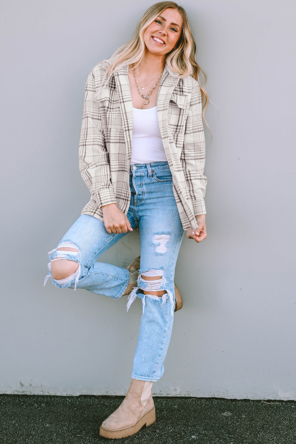 Khaki Plaid *Removable Hood* Buttoned Shacket