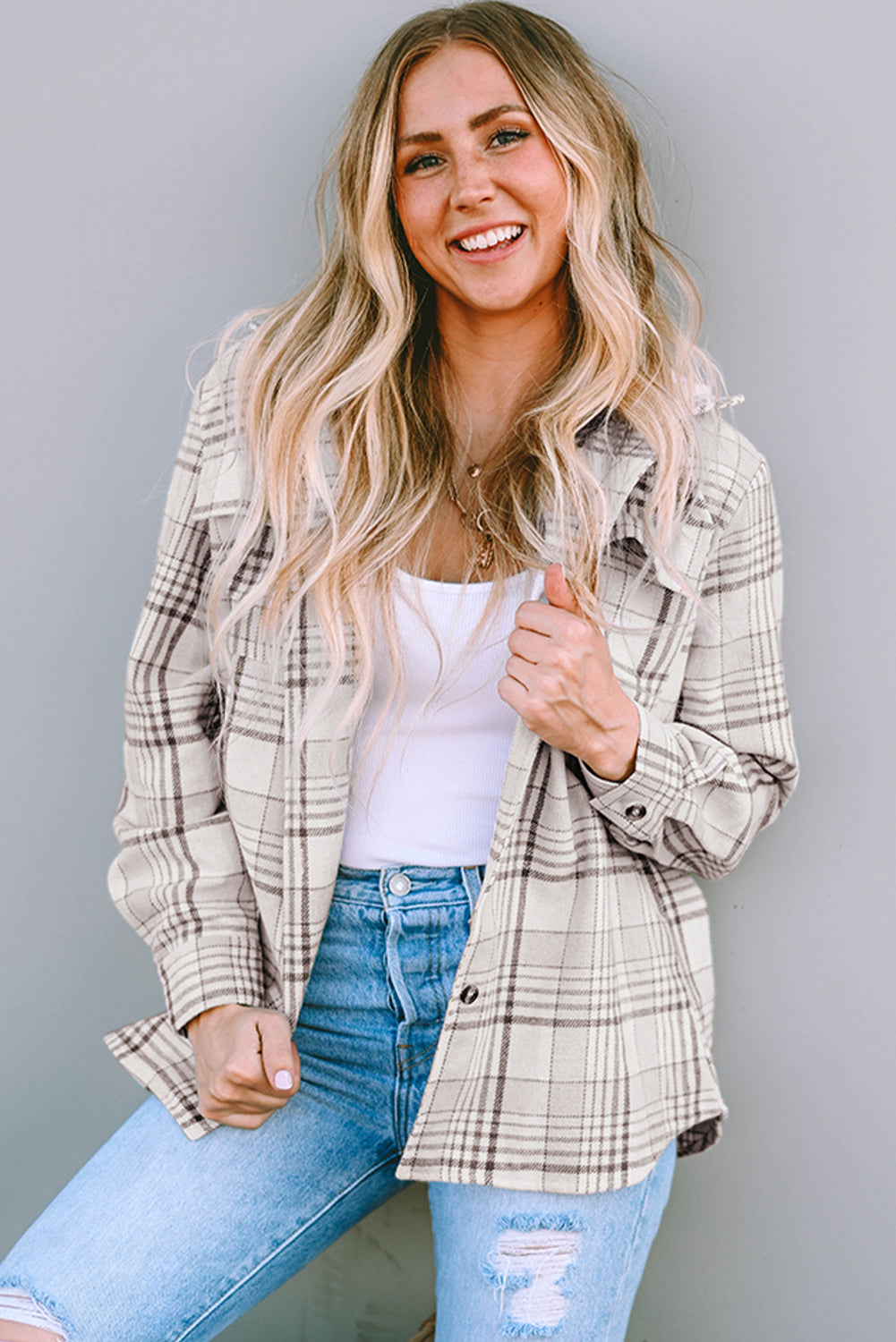Khaki Plaid *Removable Hood* Buttoned Shacket