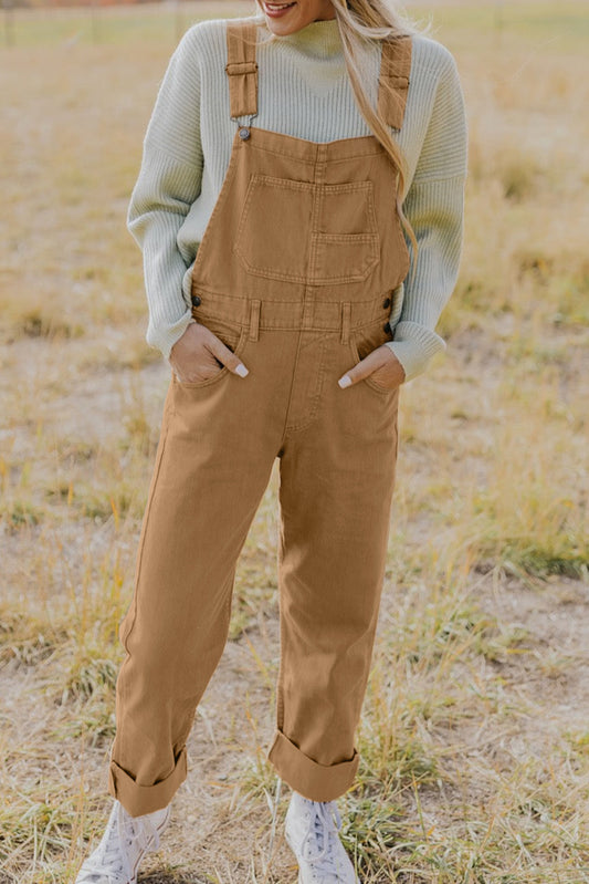 Khaki Cargo Denim Overalls
