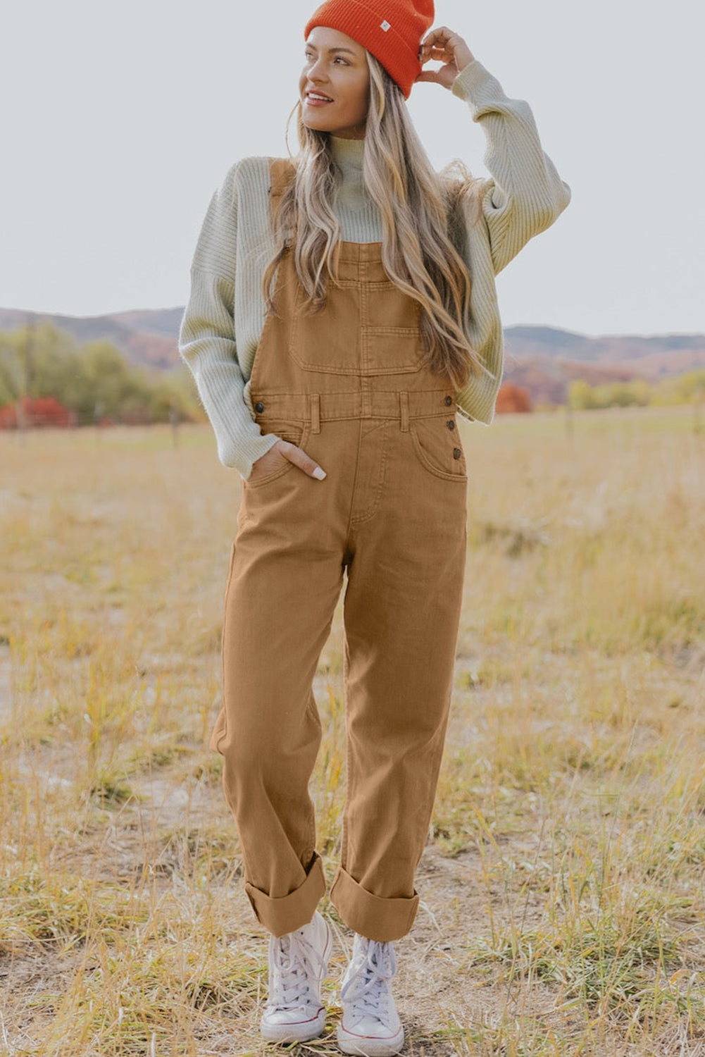 Khaki Cargo Denim Overalls