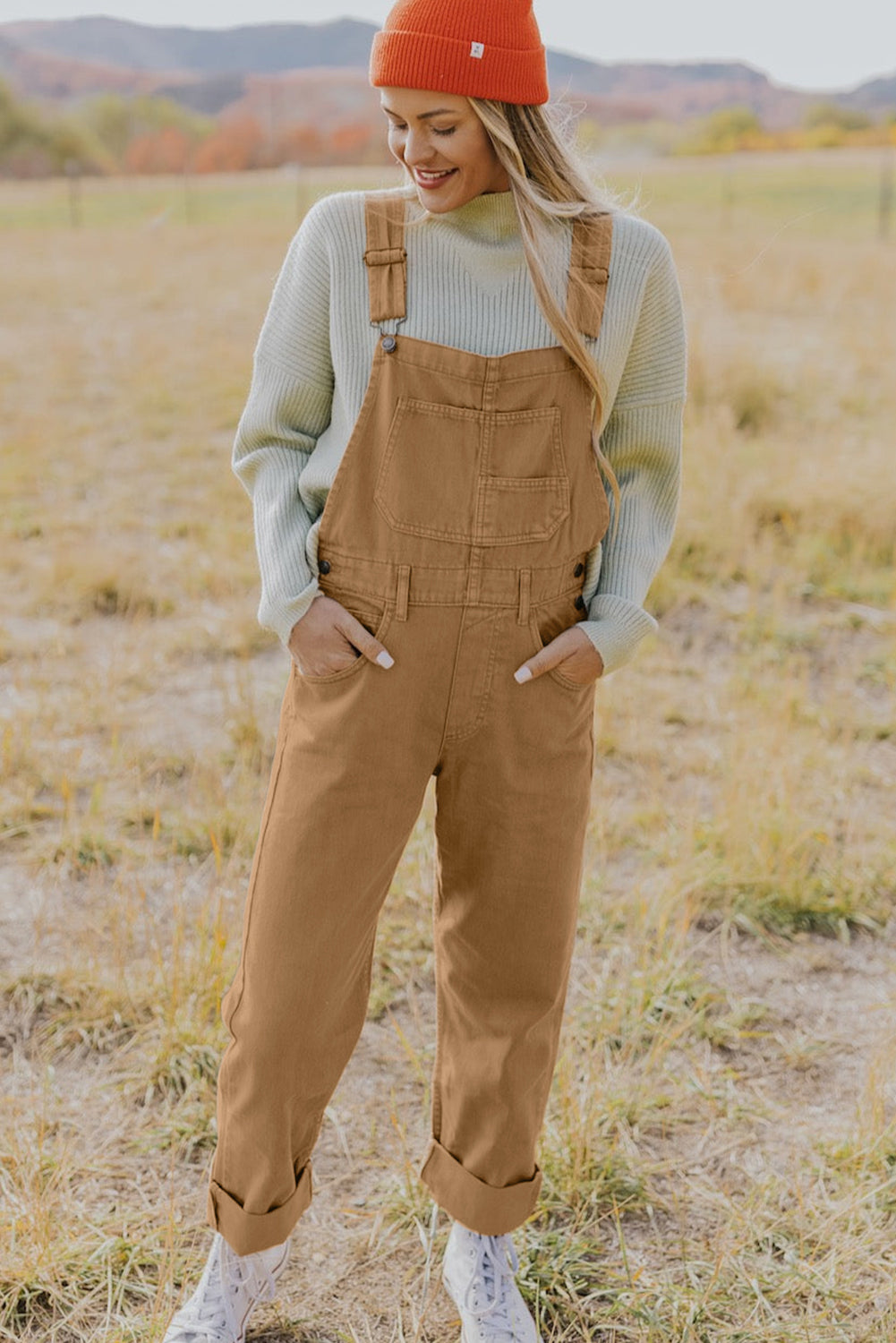 Khaki Cargo Denim Overalls